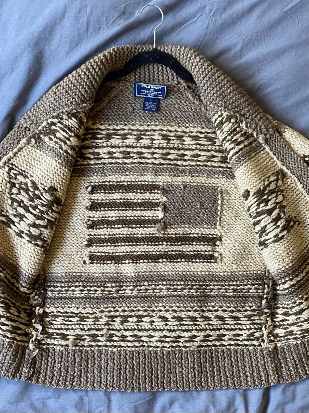 Polo by Ralph Lauren Cream and Brown Fair Isle Shawl Collar Cardigan